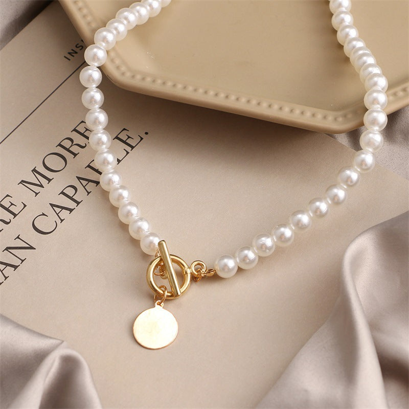 Handmade Pearl Round Piece Niche High-grade Clavicle Necklaces
