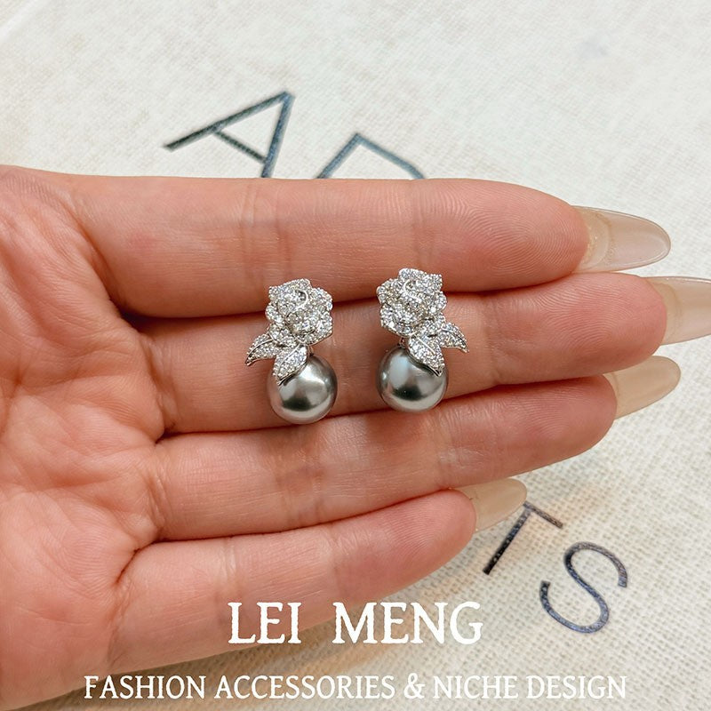 Micro Inlaid Zircon Bowknot Pearl Super Simple Stud Earrings
