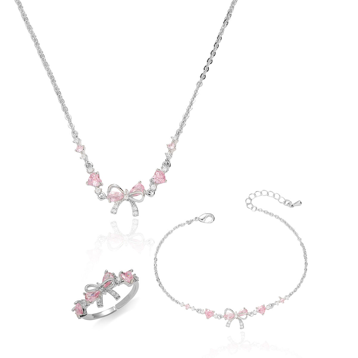 Female Sweet Trend Bow Simple Zircon Niche Love Necklaces