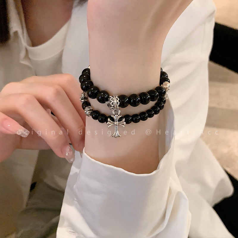 Women's Heart Cross Beaded High-grade Versatile Couple Elastic Bracelets