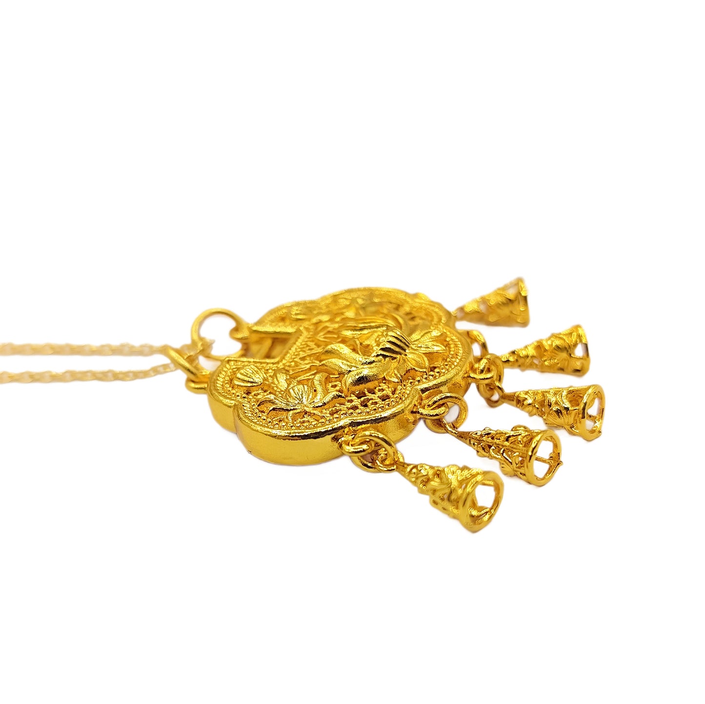 Women's Chinese Ancient Style Hollow Lotus Tassel Safety Lock National Fashion Necklaces
