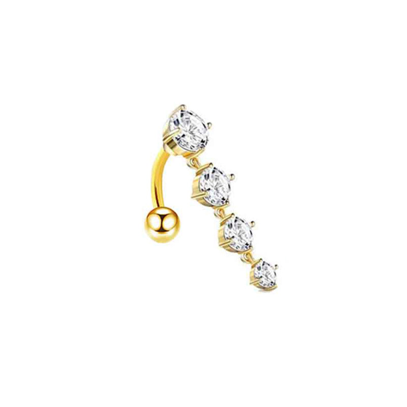 Zircon Navel Piercing Golden Heart Buckle Stud Earrings