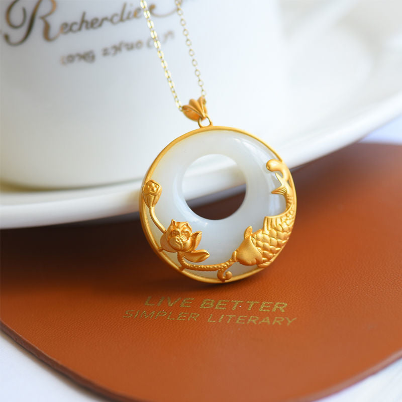 Natural Jade Peace Buckle Koi Clavicle Chain Temperament Wild Female Necklace