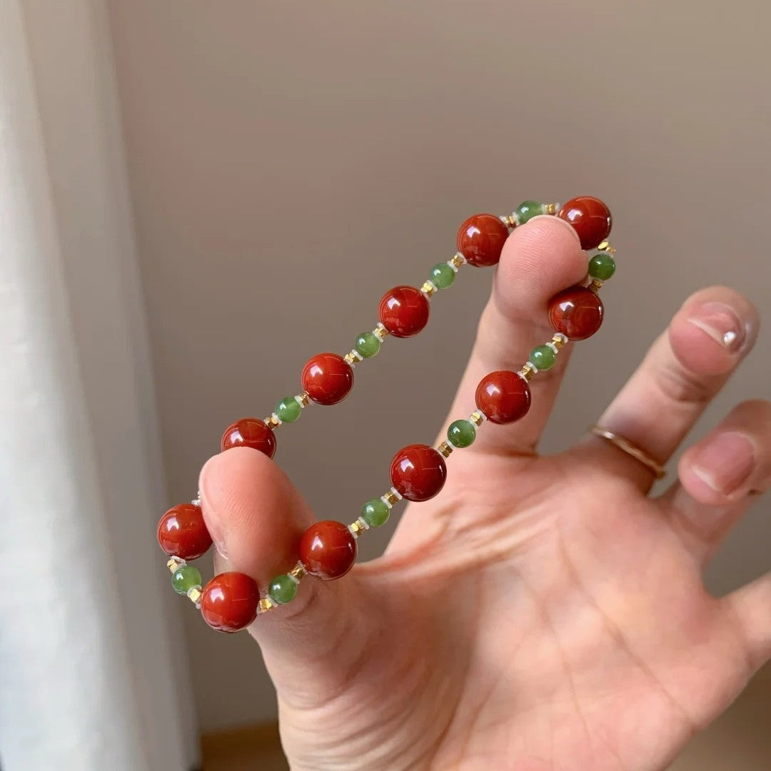 Female Chinese Style Jasper Millet Beads Life Fortune Lucky Red Bracelet