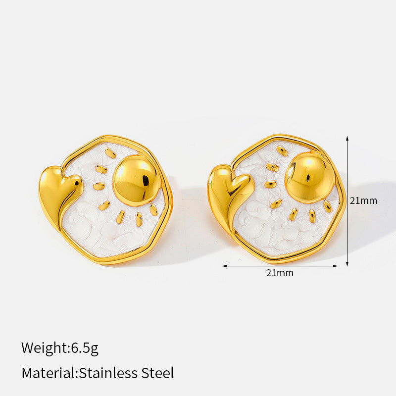 Women's Sweet Drip Glazed Flower Love Daily Versatile Gentle Stainless Earrings