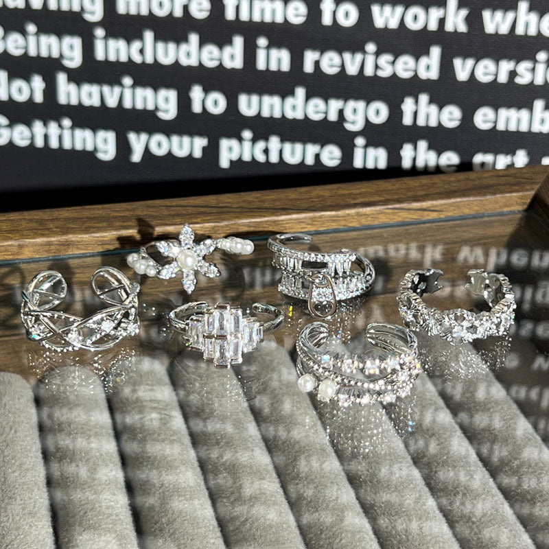 Diamond Pearl Light Luxury Texture Metallic Open Female Twin Fashion Ring