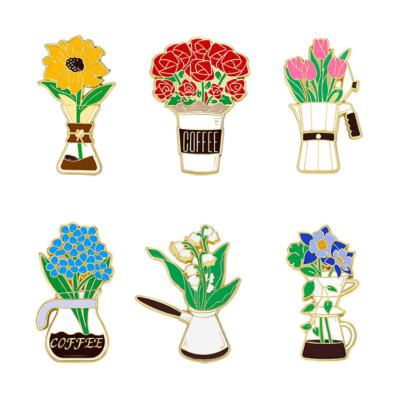 Cup Rose Tulip Sunflower Cute Schoolbag Decorative Brooches