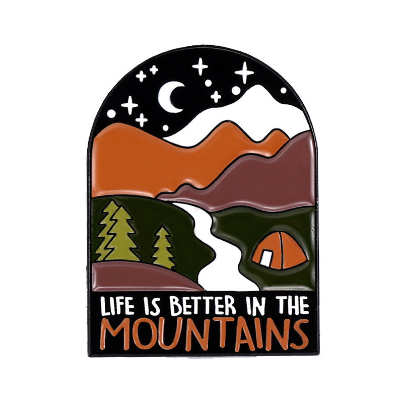 Alloy Brooch Signpost Mountains Lakes Metal Brooches