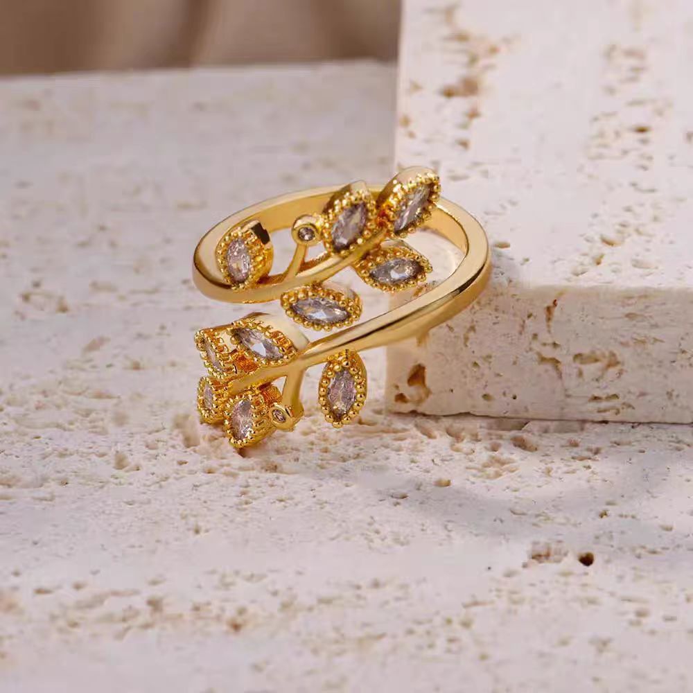 Fresh Leaves Open Female Light Luxury Temperament High Sense Index Ring