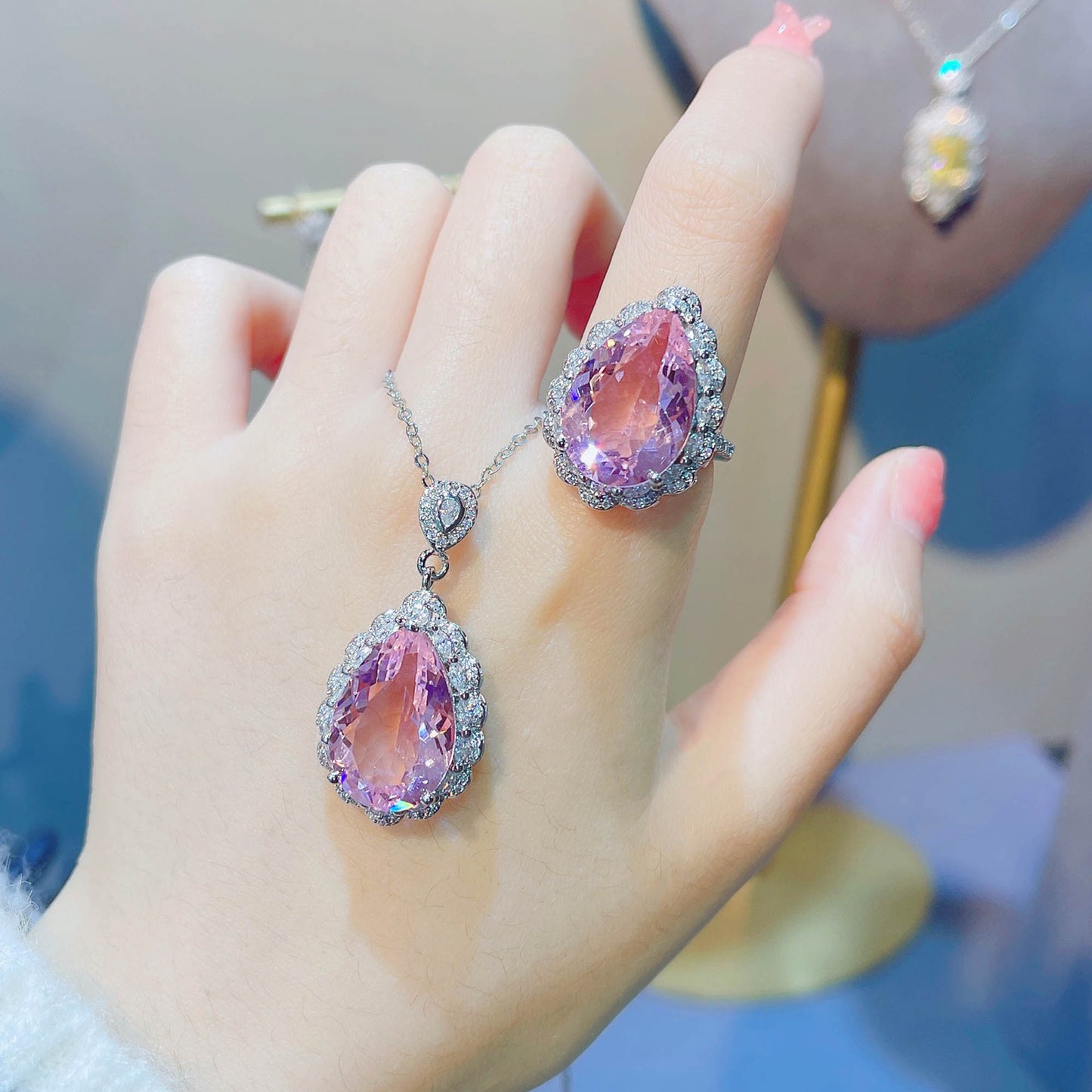 Women's Blue Red Yellow Green Purple White Gemstone Zircon Princess Jewelry Set