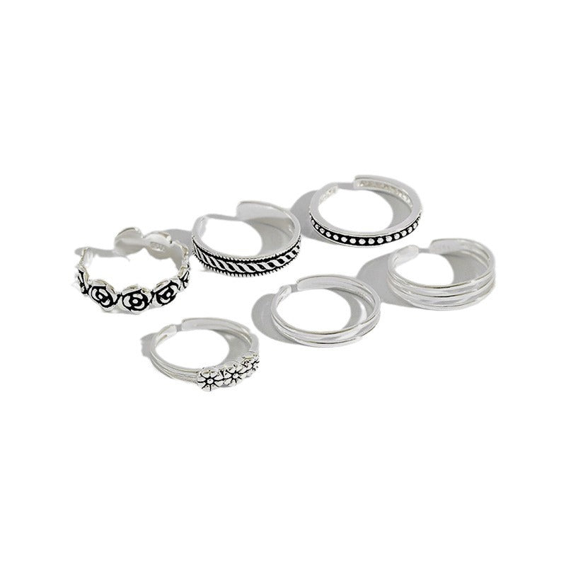 Sterling Sier Retro Personality Set Opening Rings