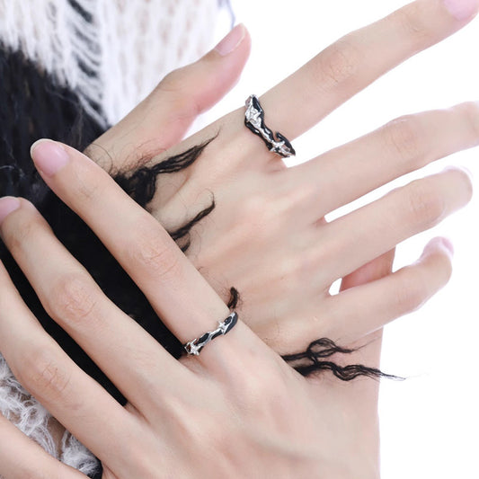 Women's & Men's Dark Style Irregular Pleated Star Open-end Rings