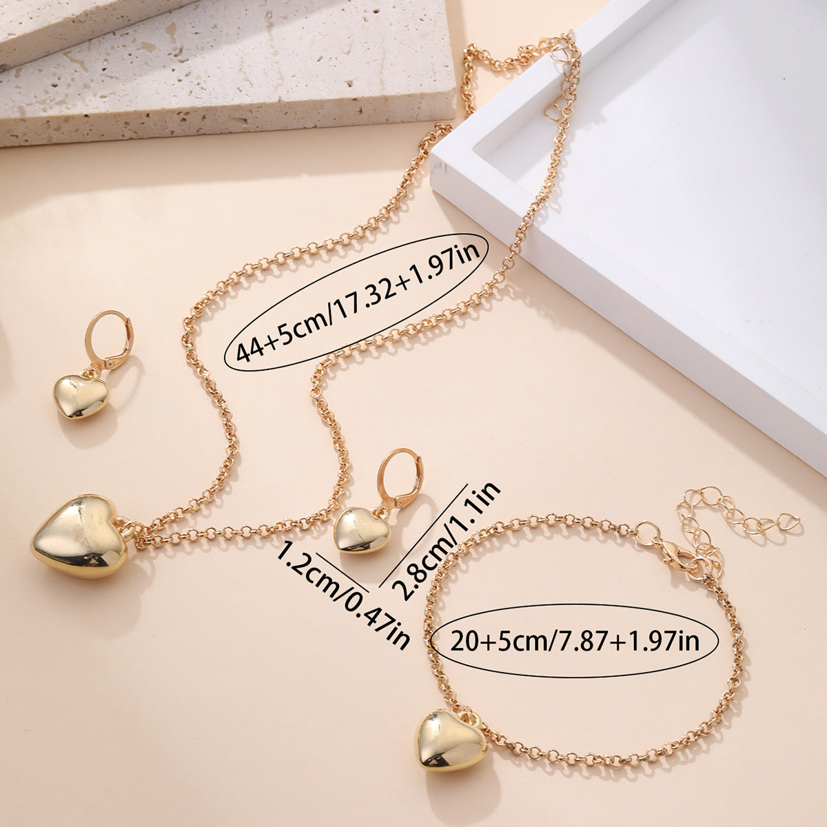 Fashion Peach Heart Creative Combination Female Jewelry Set