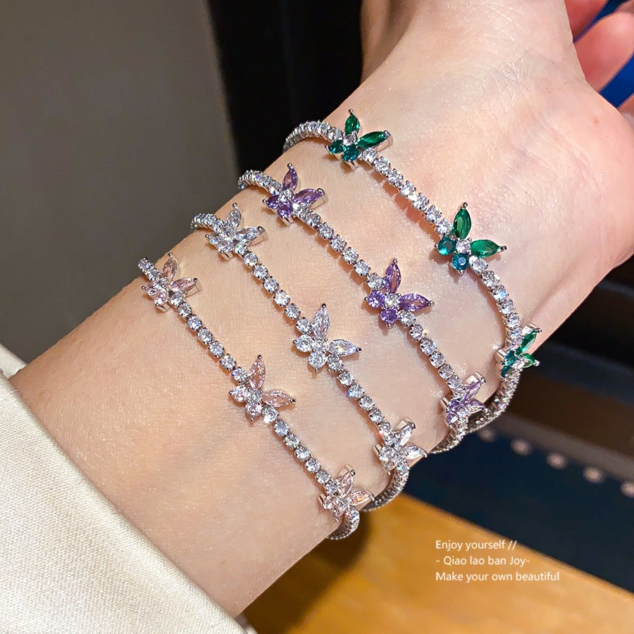 French Style Cold Simple Zircon Butterfly Light Luxury High Sense Bracelet