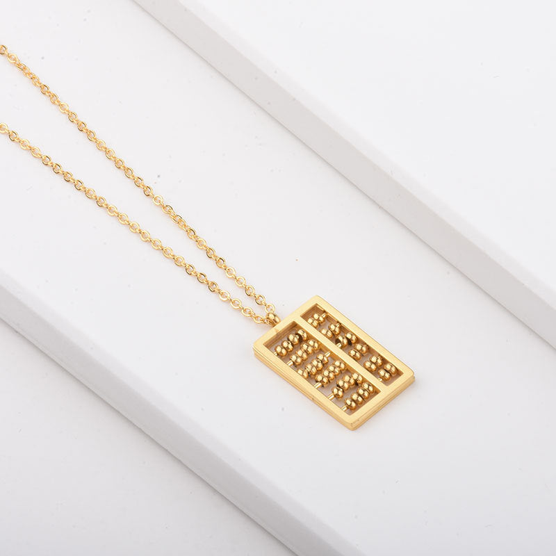 Chinese Style Amass Fortunes Abacus Titanium Steel Electroplated Gold Necklaces