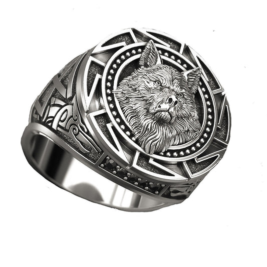 Men's Viking Warrior Wolf Head Vintage Totem Rings