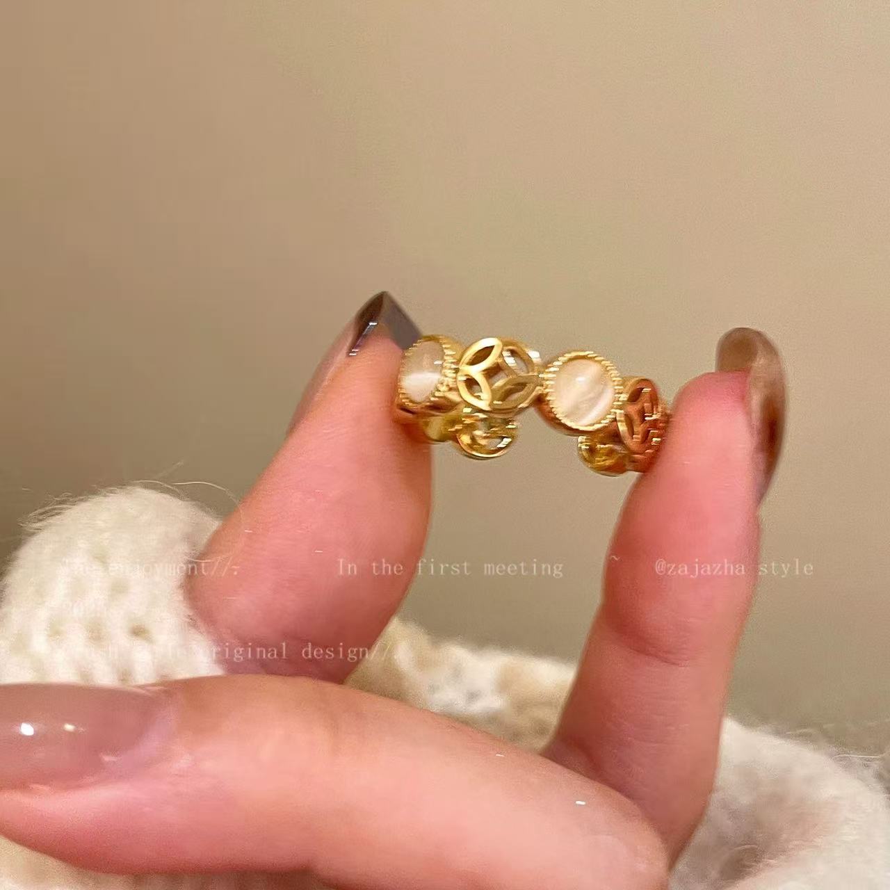 Gold Dynasty Five Coins Opal Female Light Luxury High Rings