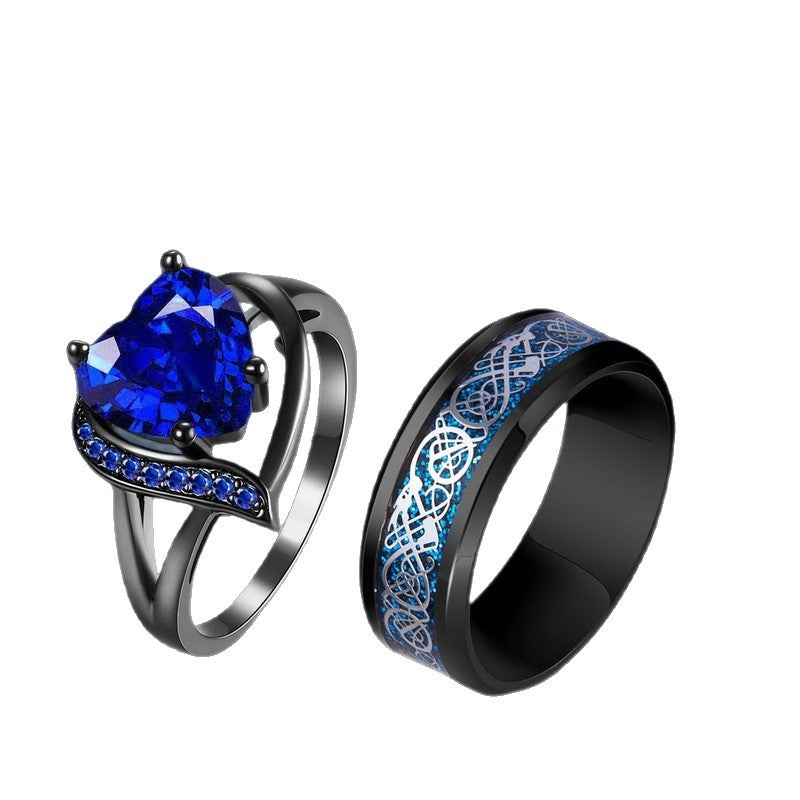 Women's & Men's Blue Gemstone Fashion Stainless Steel Dragon Pattern Rings