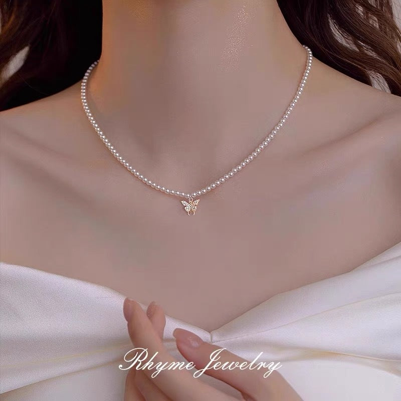 Pearl Small Beads Female Heart Clavicle Necklaces