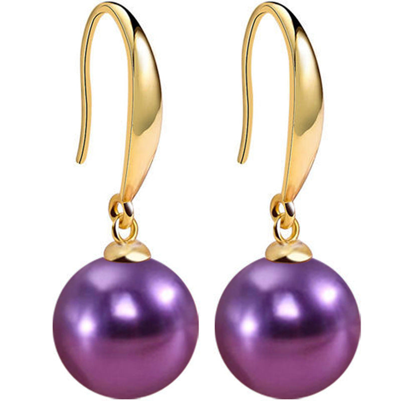 Women's Sterling Sier Purple Shell Pearl Yellow Gold White Powder Earrings