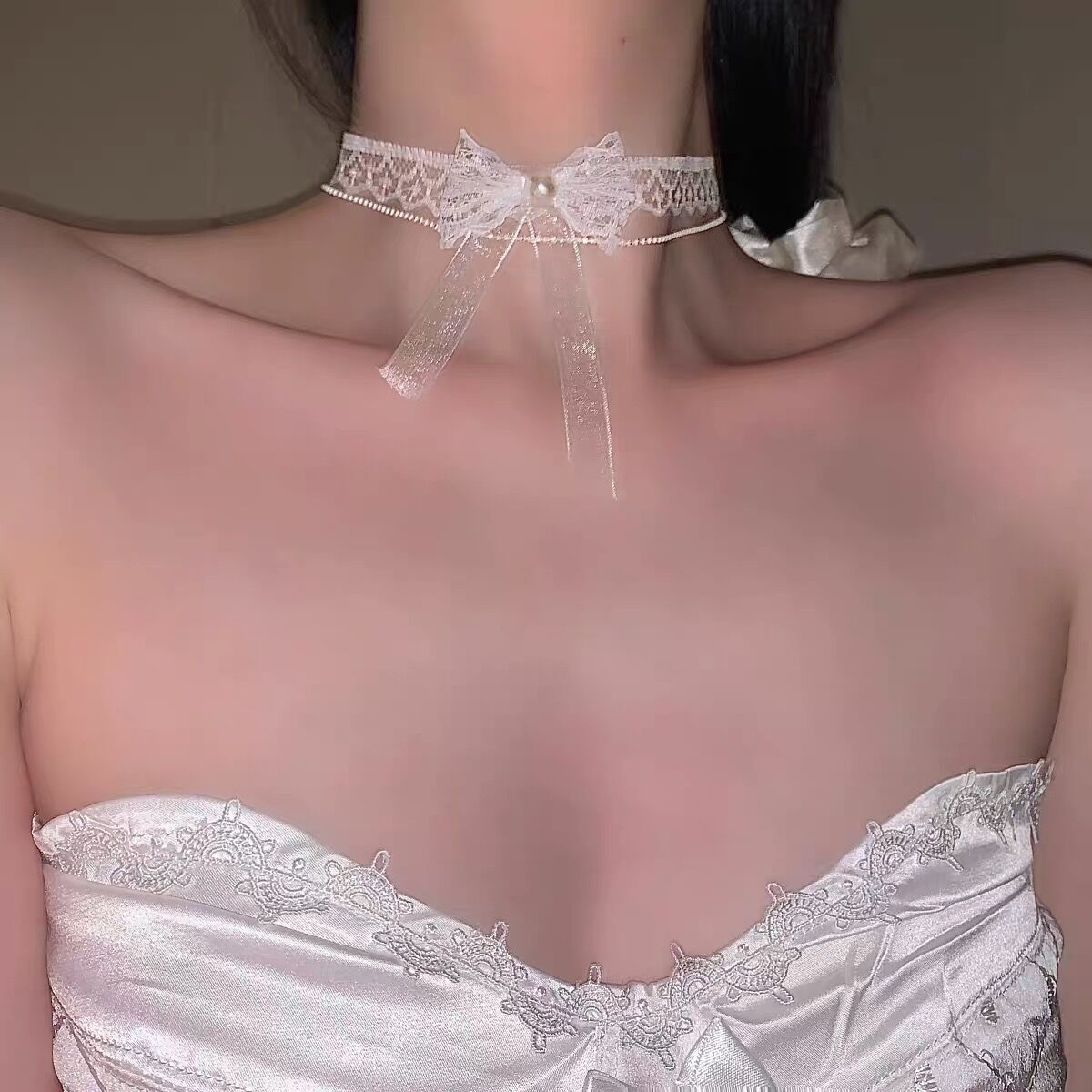 Bow White Lace Female Neckband High Sense Abstinence Collar