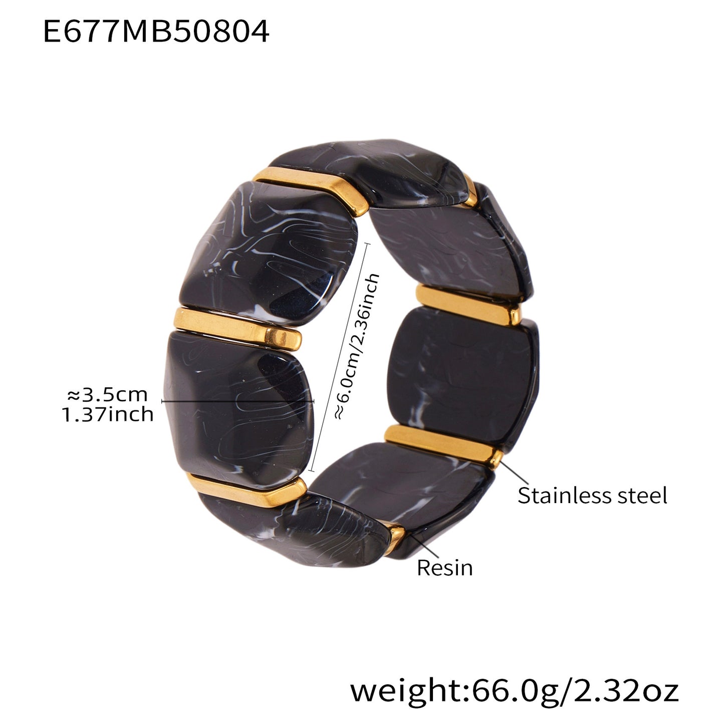 Color Matching Resin Wide Surface Elastic High Texture Fashion Stainless Bracelet