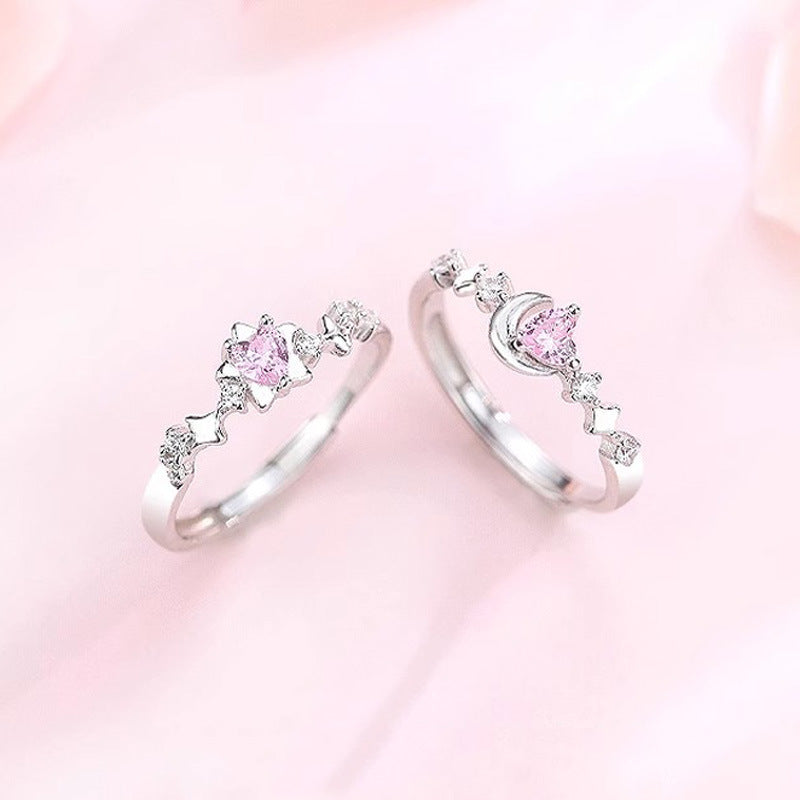 Lovely Pink Zirconium Love Star Couple Girlfriends Limited Rings