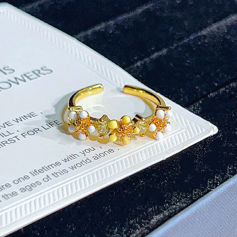Colored Gems Flower Open Middle Ancient Ring