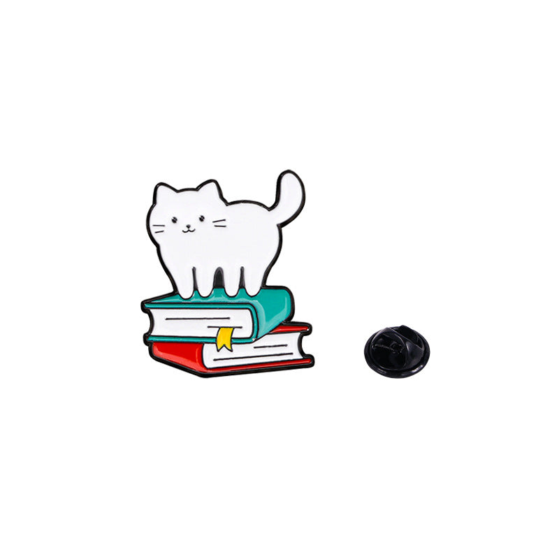 Alloy Brooch Cute Cartoon Cat Book Small Brooches