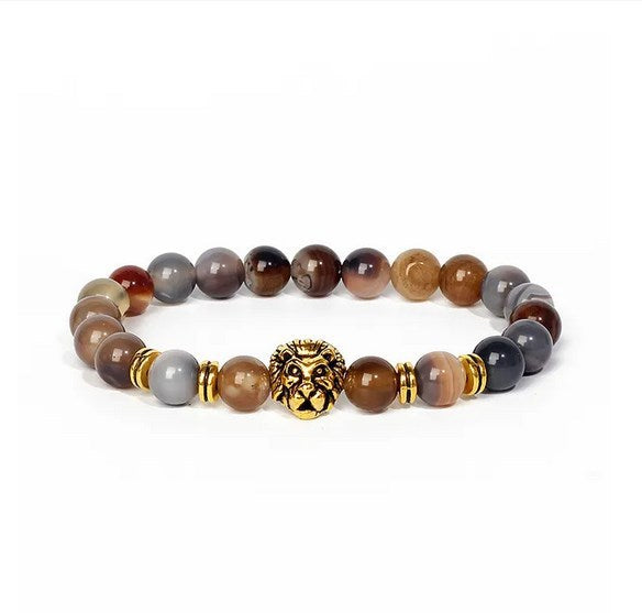Map Stone Blue Grain Alloy Lion's Head Spacer Bracelet