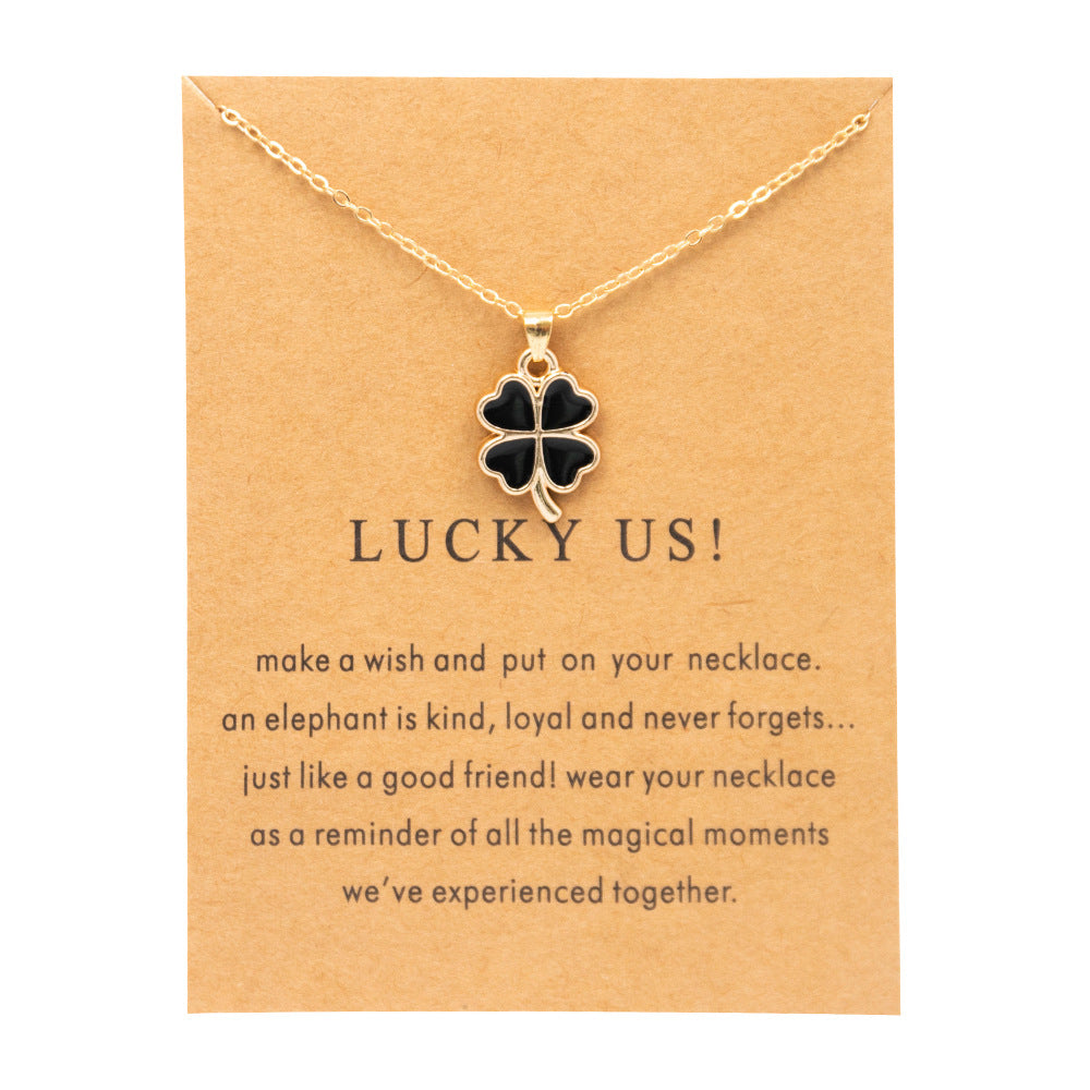 Elegant Lucky Four-leaf Clover Alloy Card Necklaces