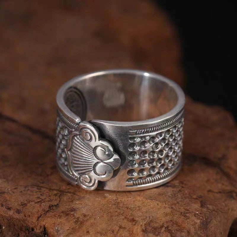 Men's Retro Trendy Sier Open Single Lucky Rings