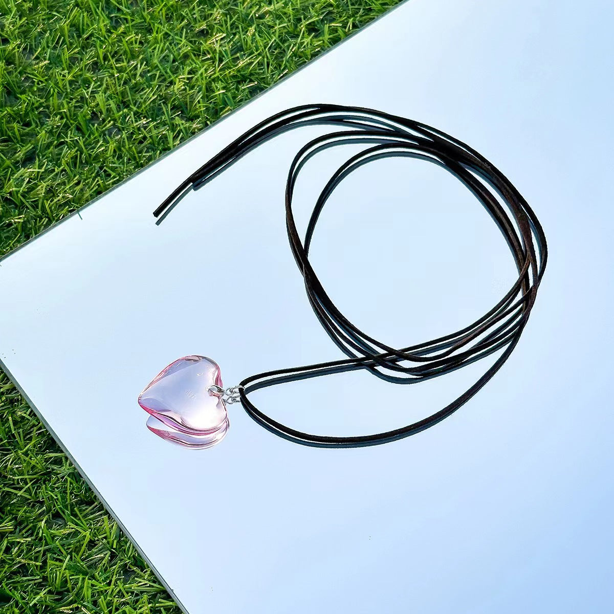 Red Glass Large Love Crystal Korean Style Personalized Necklace