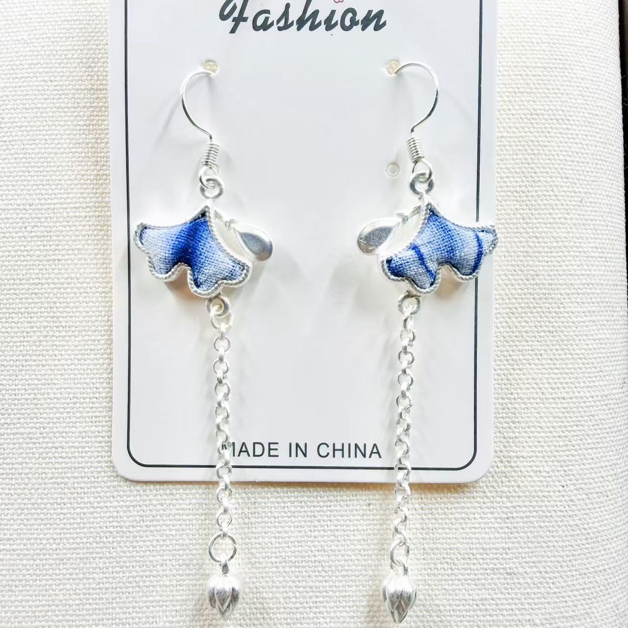 Sier Embroidered Handmade Blue Dyed Butterfly Rings