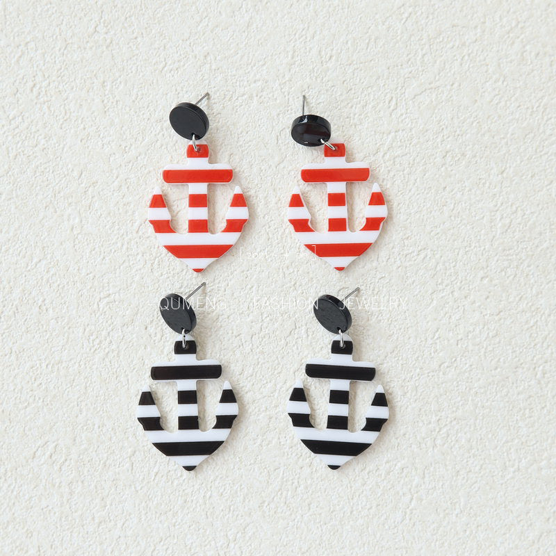 Boat Anchor Sailor Stripes Navy Pirate Earrings