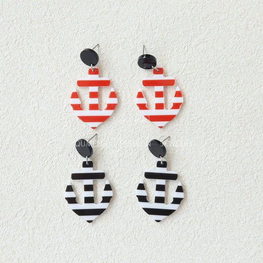 Boat Anchor Sailor Stripes Navy Pirate Earrings