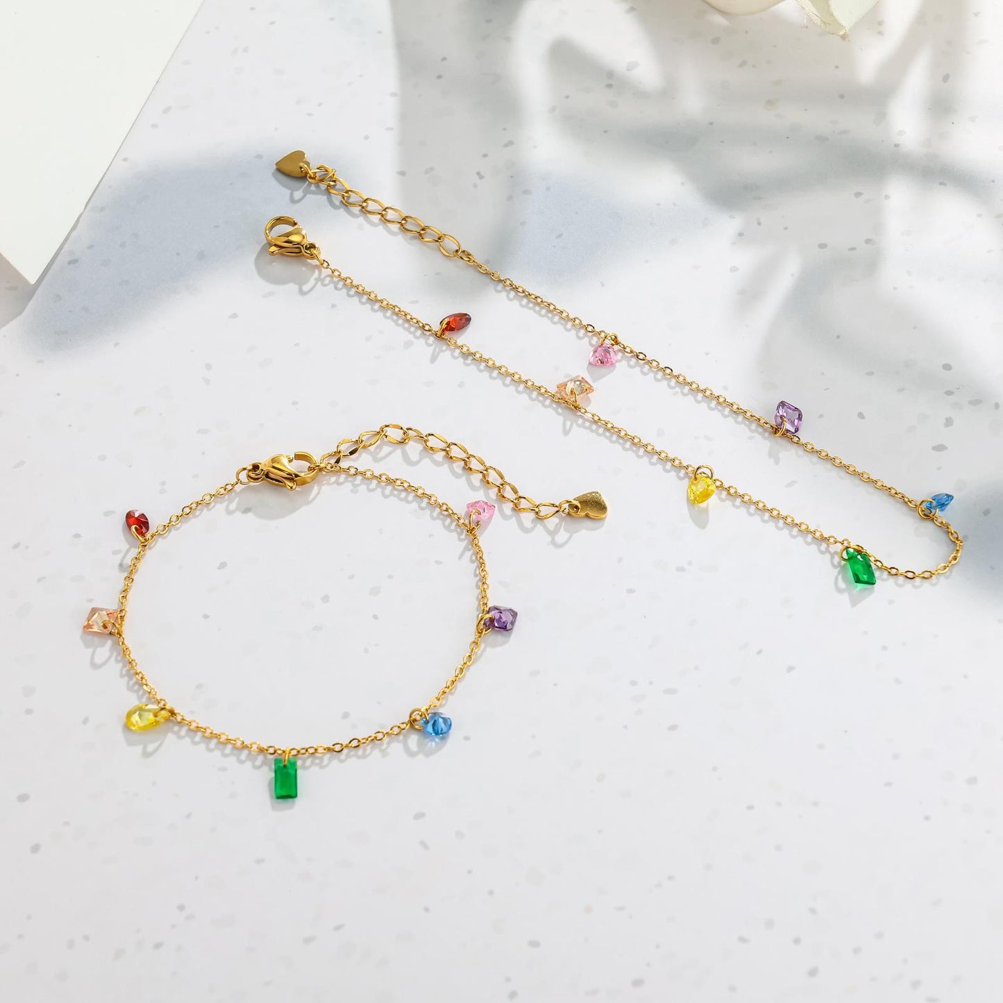 Korean Style Colorful Crystals Jade Stainless Steel Bracelets