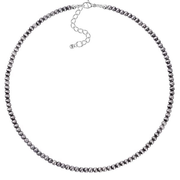 Women's & Men's Brushed Tin Round Beads Navajo Western Style Double Necklaces