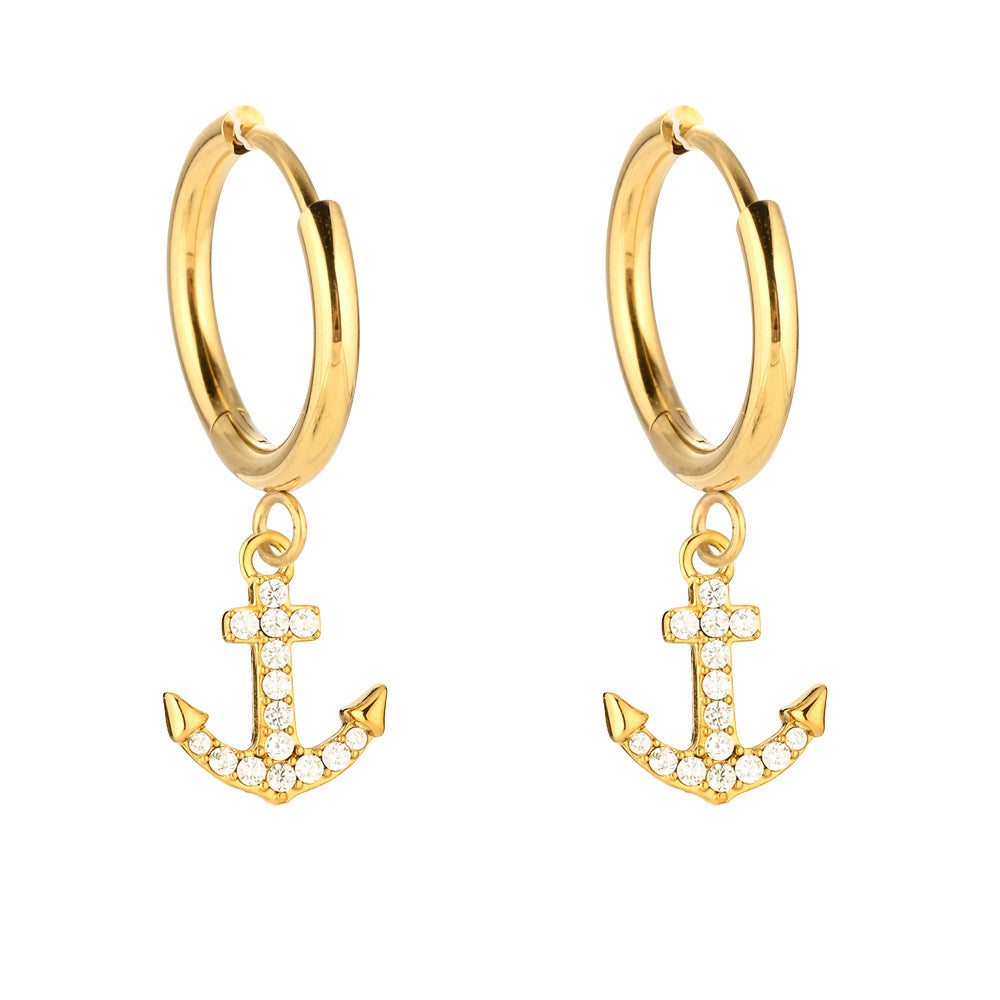 Fashion Stainless Steel Full Zircon Shell Starfish High Sense Refined Earrings