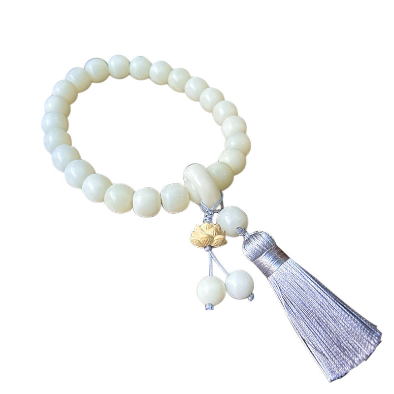 Chinese Style White Jade Bodhi Root Han Clothing Flexible Tassel Rings