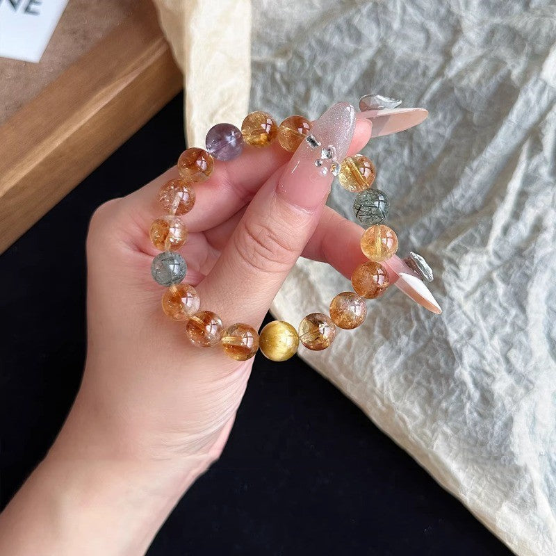 Lucky Fortune Natural Citrine Yellow Rutilated Female Golden Tiger Bracelet