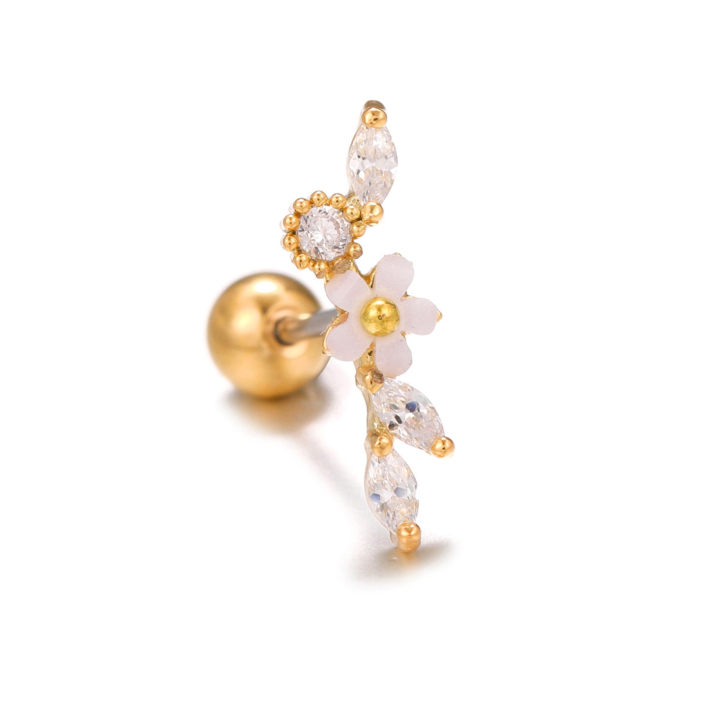 Mori Style Fresh Zircon Flower Ear Bone Stainless Steel Fine Stud Earrings
