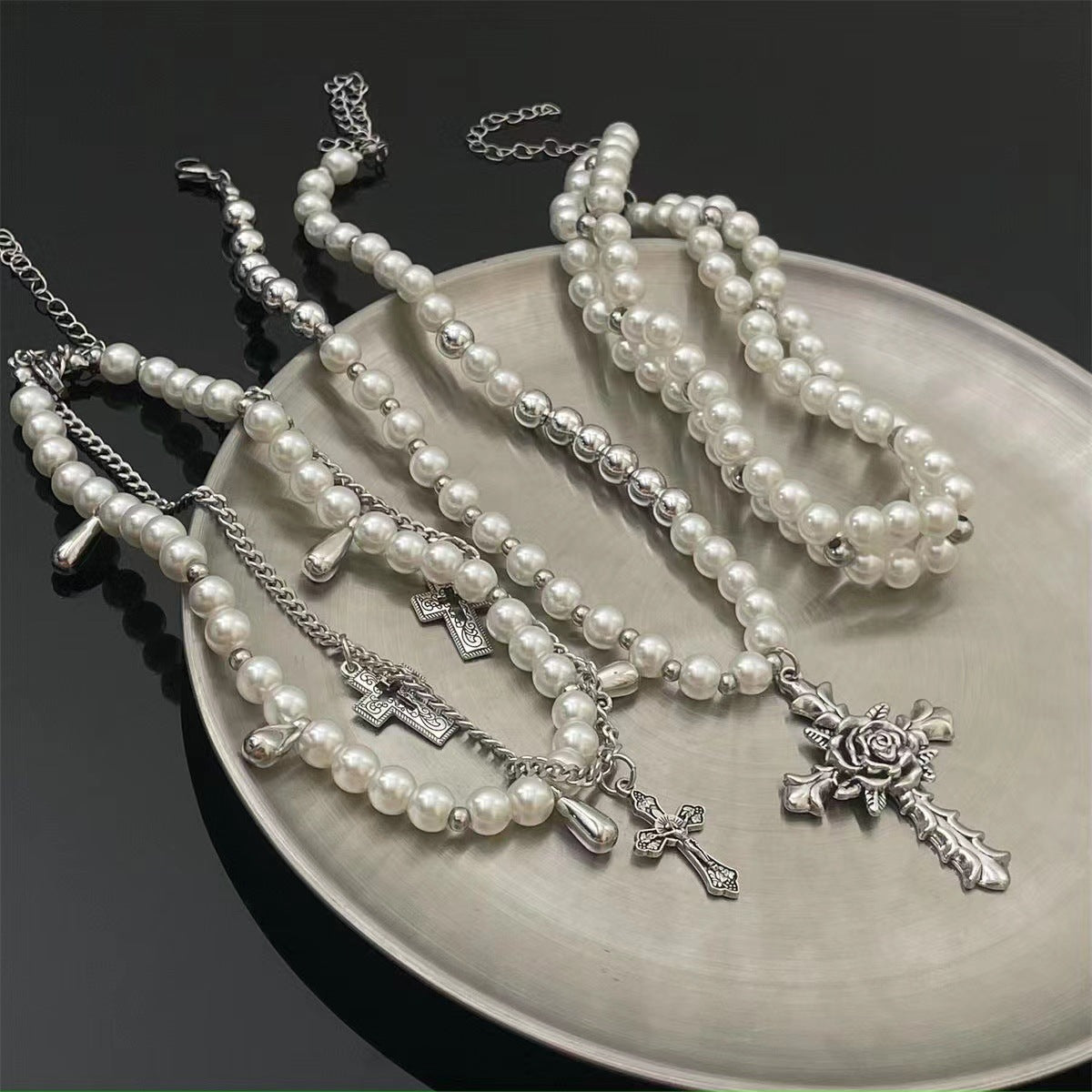 Women's Baroque Pearl Cross Twin For Special Interest Light Luxury Temperament Necklaces