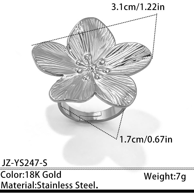 Court Style Stainless Steel Flower Stylish Ring