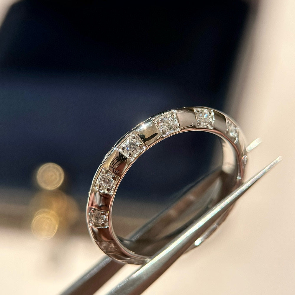 Cutting High Carbon Diamond Chessboard Grid Geometric Exquisite Sense Ring