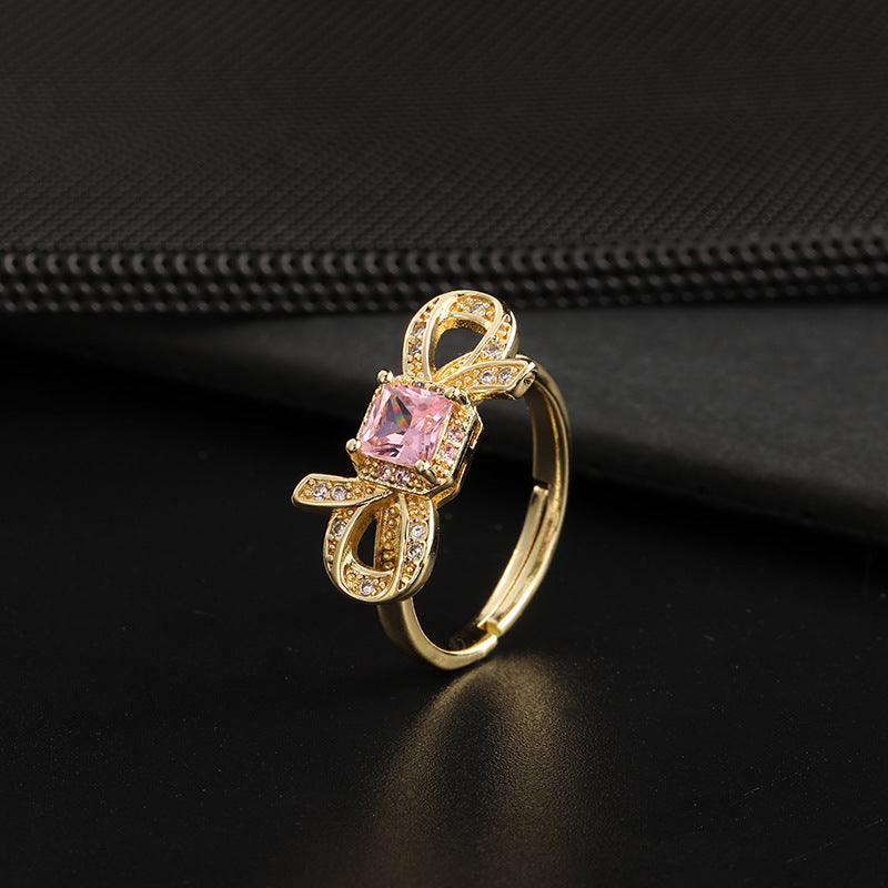 Women's Copper Zircon Electroplated Real Gold Open Index Ring