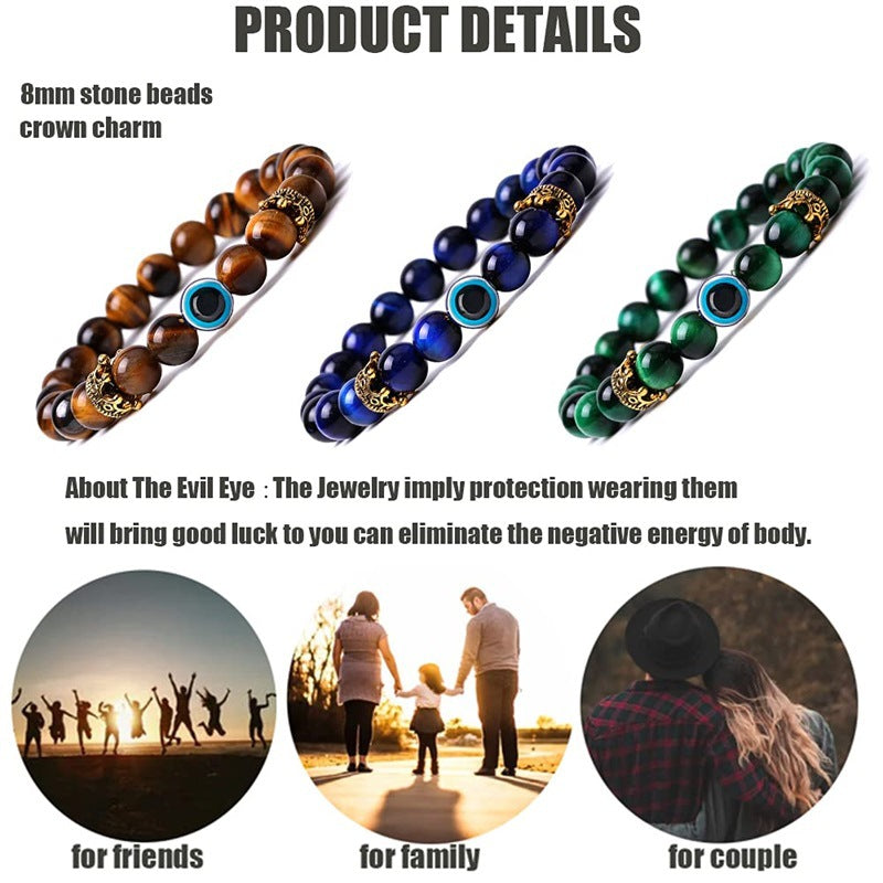 Women's & Men's Natural Turquoise Crown Evil Eye Stone Bracelets