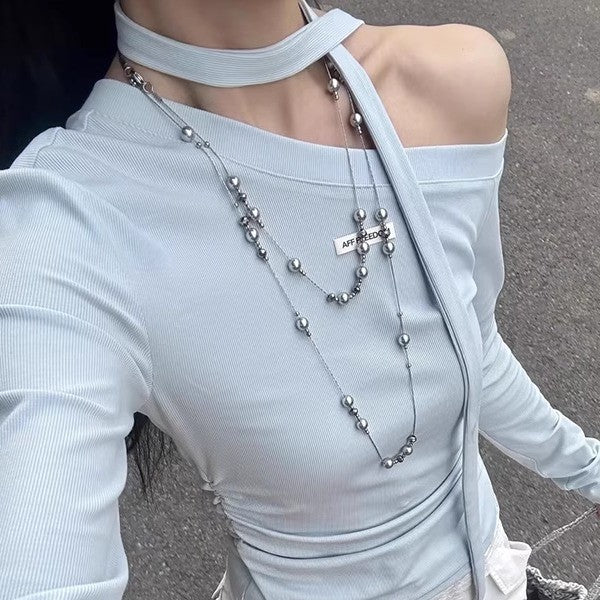 Vintage Beaded Long Twin Niche Clavicle Necklaces