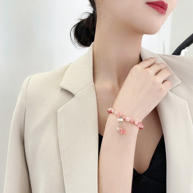 Women's Elastic Elegant Strawberry Quartz Light Luxury Bracelets