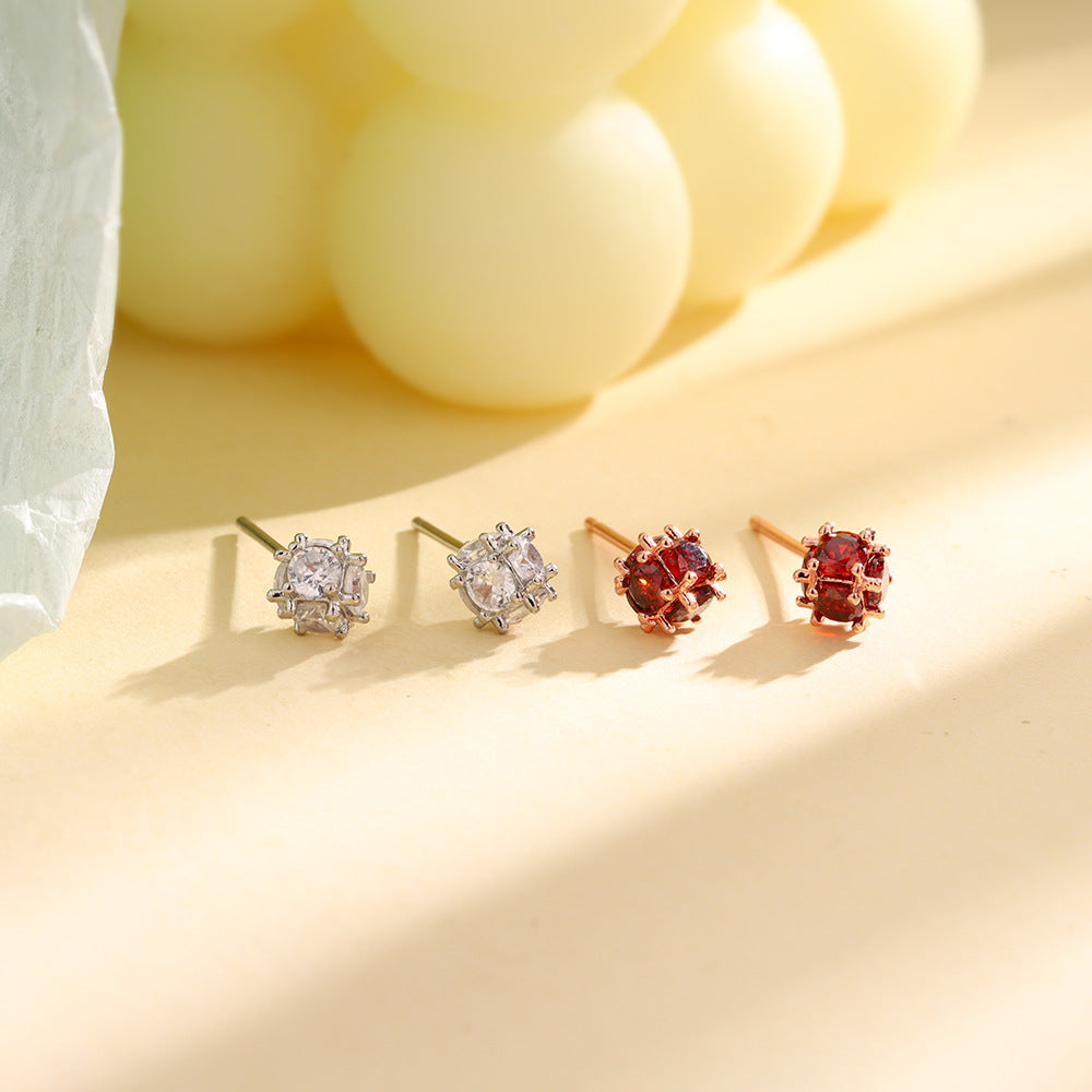 National Fashion Red Zircon Magic Cube Geometric Squares Ear Bone Rings